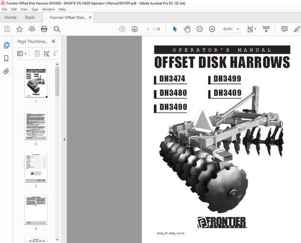 Frontier Offset Disk Harrows DH3474 DH3480 DH3490 DH3499 DH3409 Operator’s Manual(5TL15659) – PDF 