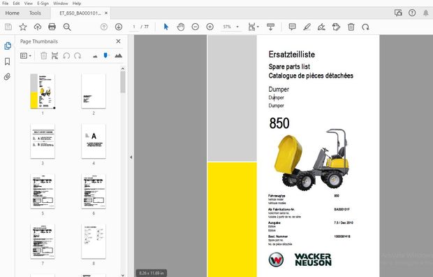 WACKER NEUSON 850 DUMPER PARTS MANUAL 1000081418 – PDF DOWNLOAD
