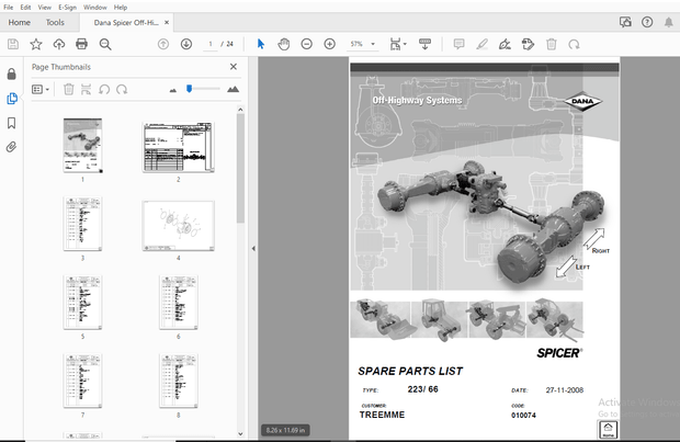 Dana Spicer Off-Highway Systems 223/66 Parts Manual – PDF DOWNLOAD