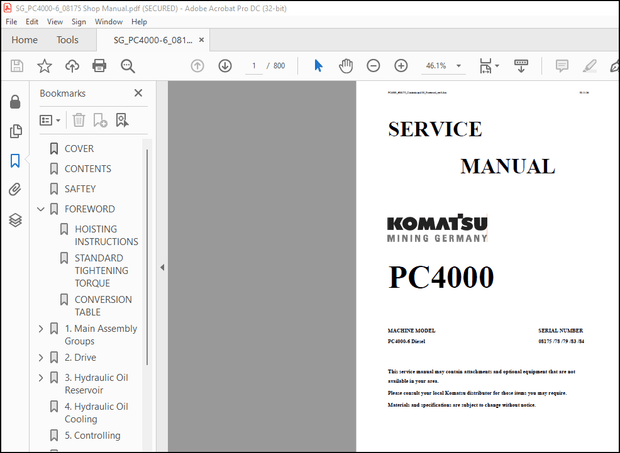 Komatsu PC4000-6 Hydraulic Mining Service Manual – PDF DOWNLOAD