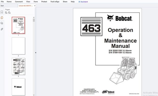 Bobcat 463 Operation &amp; Maintenance Manual 6901175 - PDF DOWNLOAD
