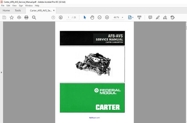 CARTER CARBURETOR AFB AVS SERVICE MANUAL – PDF DOWNLOAD