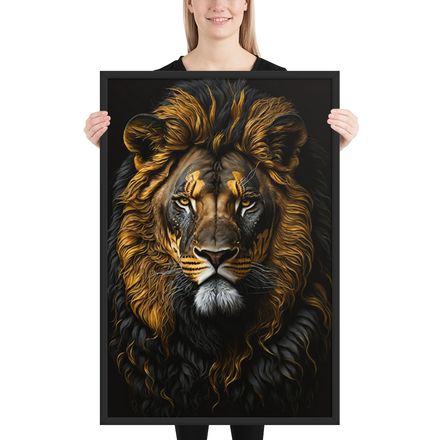 Black and Gold Lion - Framed Poster - 36x24 (in)