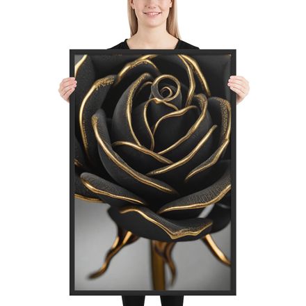 Black and  Gold Rose - Framed Poster - 36x24 (in)