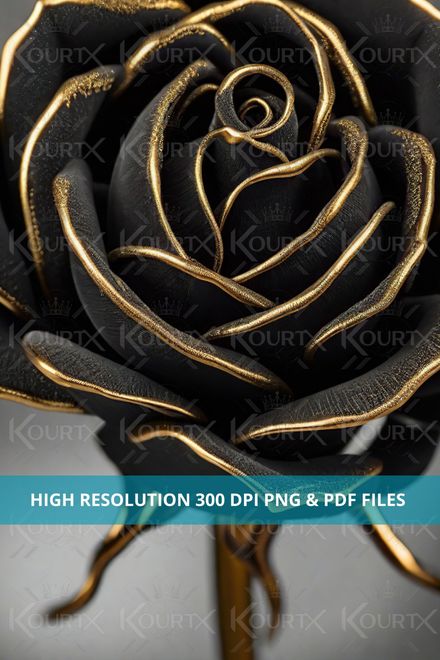 Digital File - Printable Wall Art - Black and Gold Rose