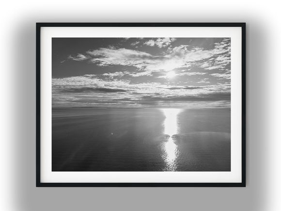 Sunrise Reflection Across Calm Moreton Bay Waters Black And White Photo Digital Download