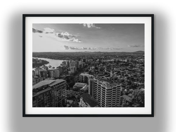 Aerial View of Kangaroo Point, Brisbane Black And White Photo Digital Download