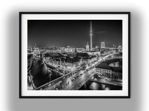 Berlin Skyline and TV Tower at Night Black And White Photo Digital Download
