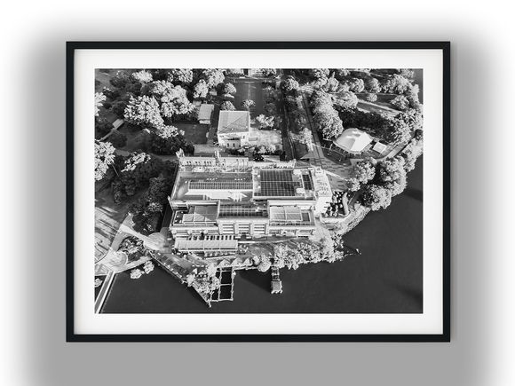 Aerial View of Brisbane Powerhouse and River Black And White Photo Digital Download