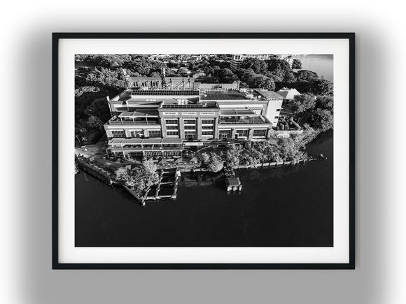 Aerial View of Brisbane Powerhouse Riverfront Black And White Photo Digital Download