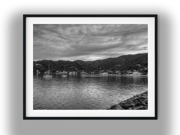 Moored Sailboats Along Calm York Bay Black And White Photo Digital Download
