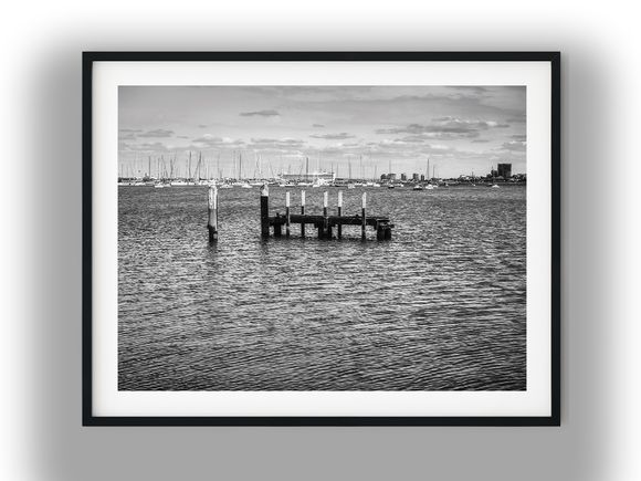 Old Wooden Pier in St Kilda Harbor Black and White Photo Digital Download