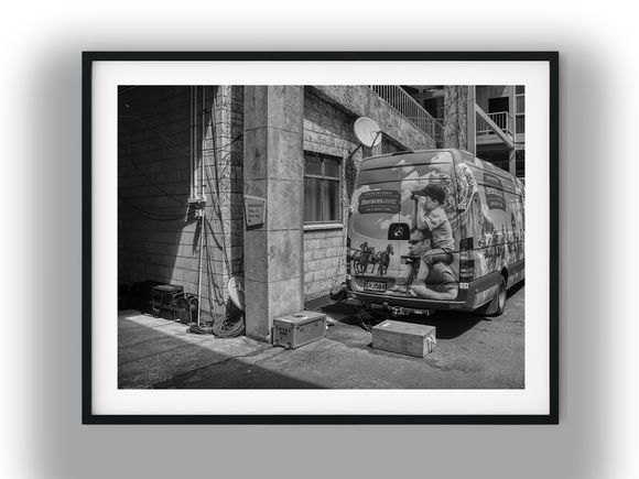 Broadcast Van Parked at Trentham Racecourse Black And White Photo Digital Download