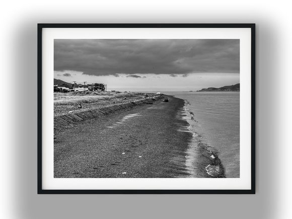 Overcast Pebble Shoreline at Eastbourne, Lower Hutt Black And White Photo Digital Download