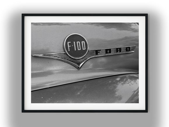 Vintage Ford F-100 Classic Truck Hood Emblem Black And White Photo Digital Download