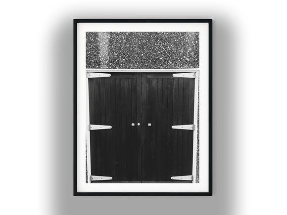 Dark Wooden Double Doors with Strap Hinges Black and White Photo Digital Download