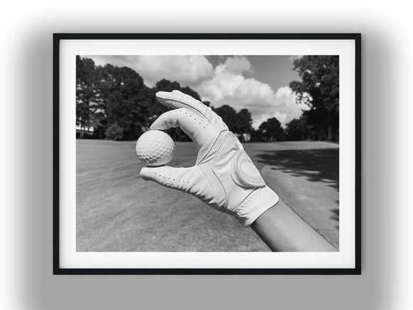 Gloved Hand Holding a Golf Ball Black and White Photo Digital Download