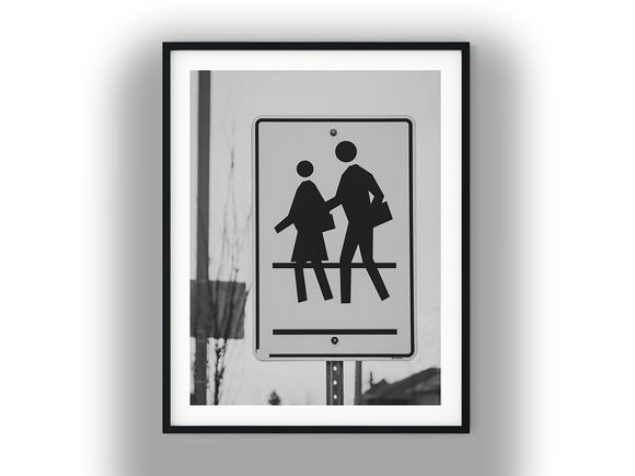 School Crosswalk Pedestrian Traffic Warning Sign Black And White Photo Digital Download