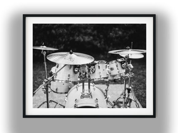 Outdoor Acoustic Drum Kit With Cymbals Black And White Photo Digital Download