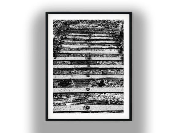 Weathered Wooden Steps Leading to Water Black And White Photo Digital Download