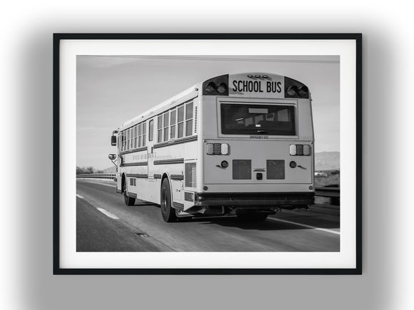 School Bus Driving on the Highway Black and White Photo Digital Download