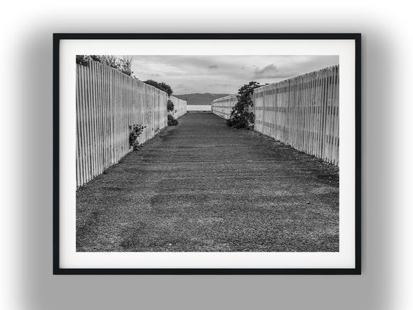 Fenced Pathway Leading to Rona Bay Wharf Black And White Photo Digital Download
