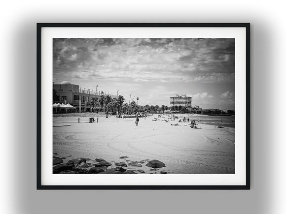 St Kilda Beach Foreshore and Promenade Black and White Photo Digital Download