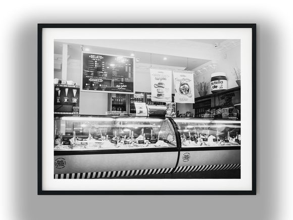 Gelato Shop Counter and Display Case Black and White Photo Digital Download