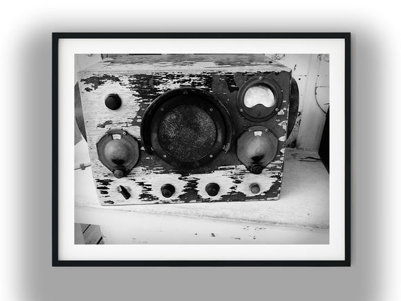 Vintage Distressed Wooden Tube Radio Receiver Case Black and White Photo Digital Download