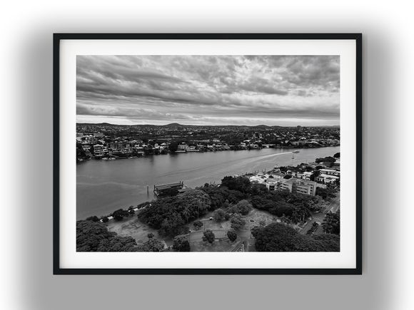 Aerial View of New Farm and Brisbane River Black and White Photo Digital Download