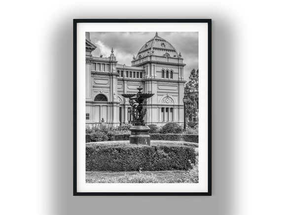 Royal Exhibition Building and Fountain, Melbourne Black And White Photo Digital Download