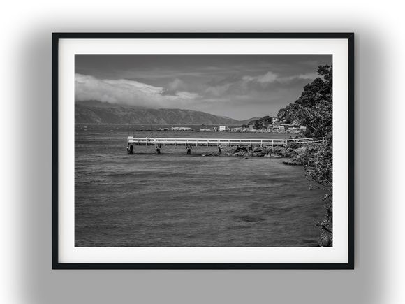 Wooden Jetty at Karaka Bay Coastline Black And White Photo Digital Download
