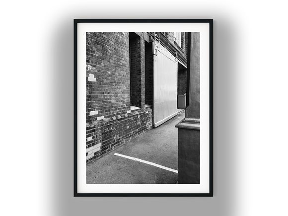 Rustic Sliding Warehouse Door on Brick Alley Black and White Photo Digital Download