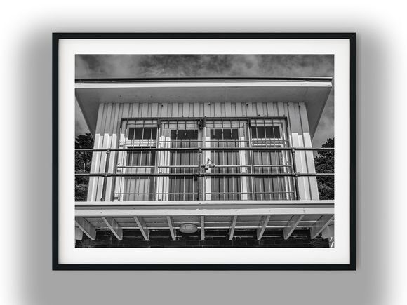 Coastal Lookout Hut with Barred Windows Black And White Photo Digital Download