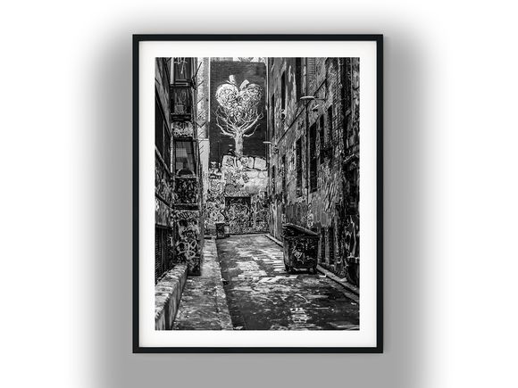 Urban Alleyway Street Art and Graffiti Murals Black and White Photo Digital Download