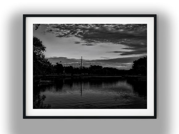 Melbourne Cricket Ground Across the Yarra River Black And White Photo Digital Download
