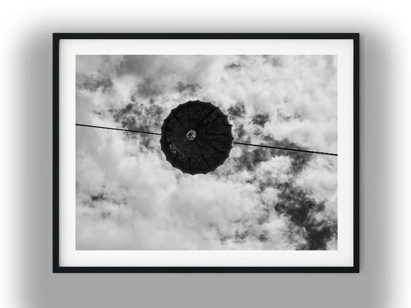 Hanging Street Lantern Against Cloudy Sky Black and White Photo Digital Download