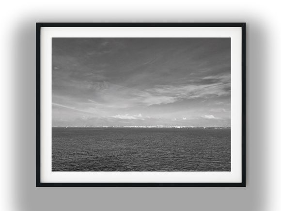 Distant Singapore Harbour Ships Black and White Photo Digital Download