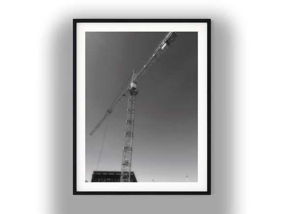 Construction Tower Crane Against Clear Sky Black And White Photo Digital Download
