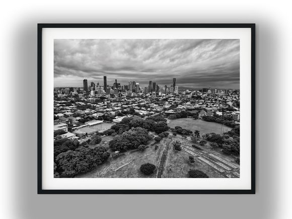 Brisbane City Skyline Over New Farm Park Black and White Photo Digital Download