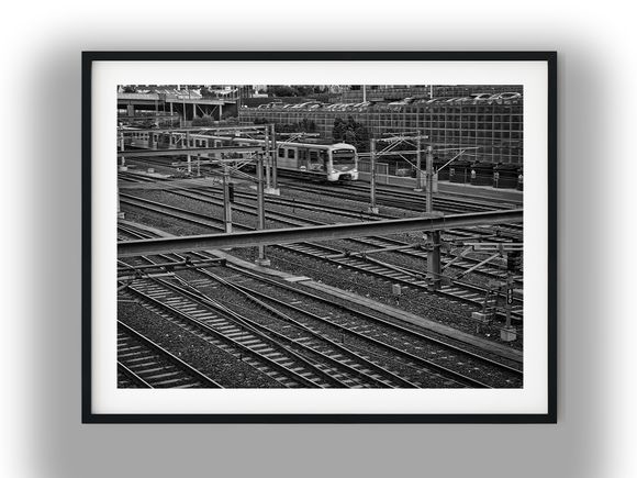 Melbourne Metro Train on Urban Railway Tracks Black And White Photo Digital Download