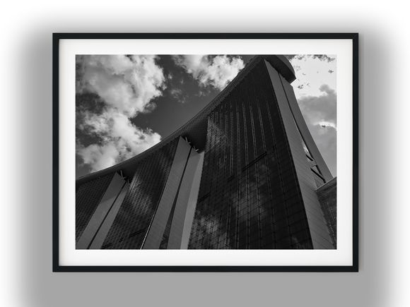Marina Bay Sands Towers Low-Angle Architecture View Black and White Photo Digital Download