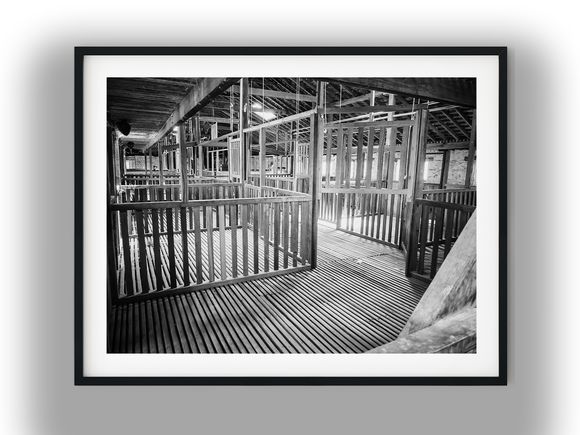 Rustic Wooden Shearing Shed Interior Pens Black and White Photo Digital Download