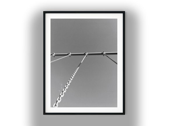 Minimalist Playground Swing Chains Against Clear Sky Black And White Photo Digital Download