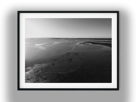Aerial View of Moreton Bay Tidal Flats Black and White Photo Digital Download