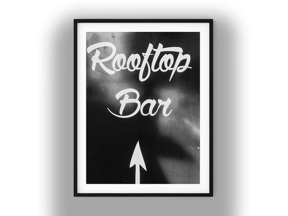 Rooftop Bar Directional Arrow Sign Black and White Photo Digital Download