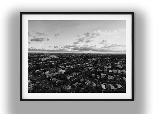 Aerial View Overlooking Norman Park Suburban Riverfront Black and White Photo Digital Download