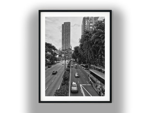 Orchard Road Traffic and Skyline, Singapore Black and White Photo Digital Download