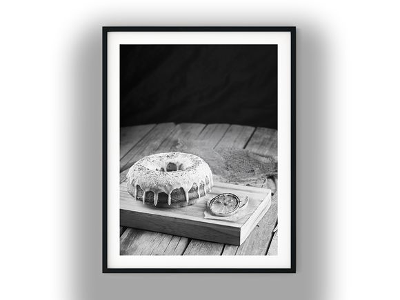 Glazed Bundt Cake with Dried Citrus Slices Black and White Photo Digital Download