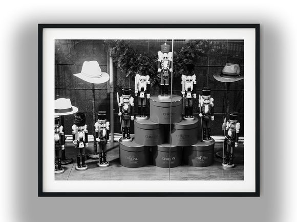 Christmas Window Display With Nutcracker Soldiers Black And White Photo Digital Download